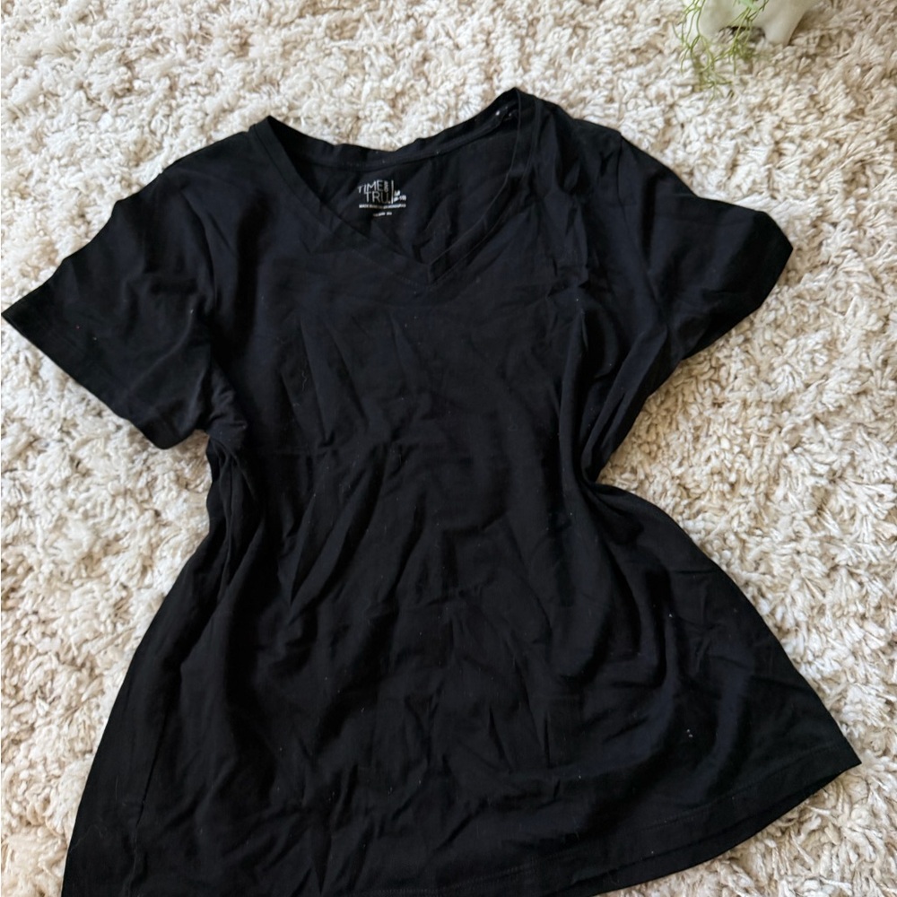 Elegant Black time and true basic women, casual V-Neck Women's Tee